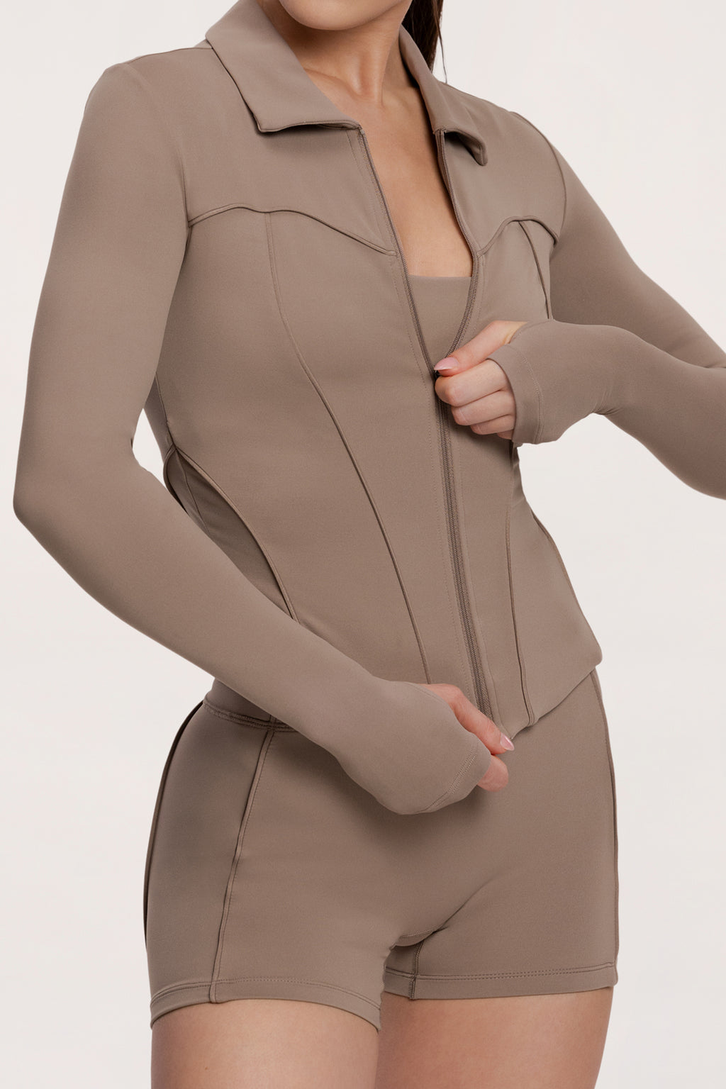 Суитшърт с цип pilates era warm beige