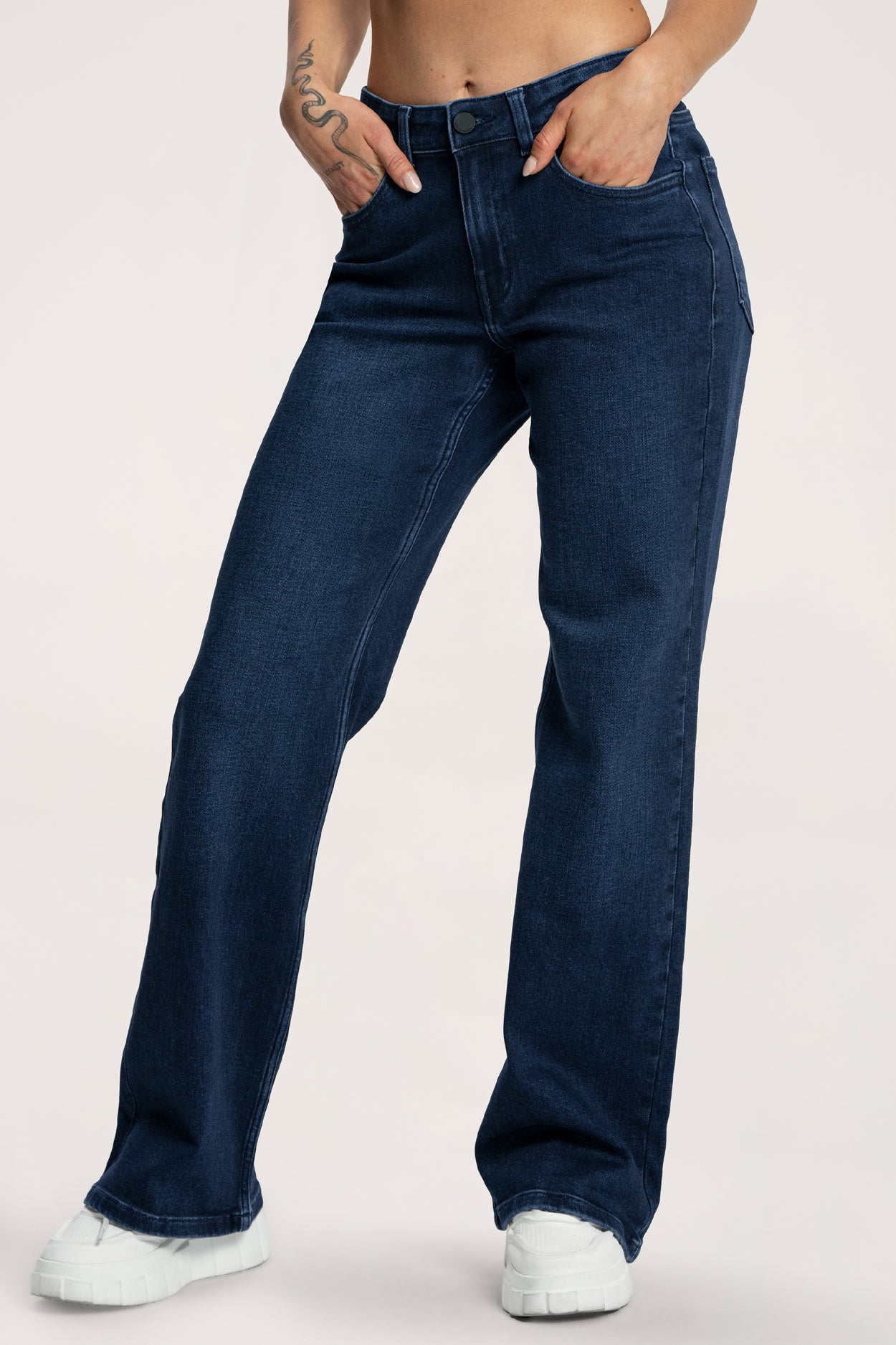 Широки дънки wide с ниска талия navy blue