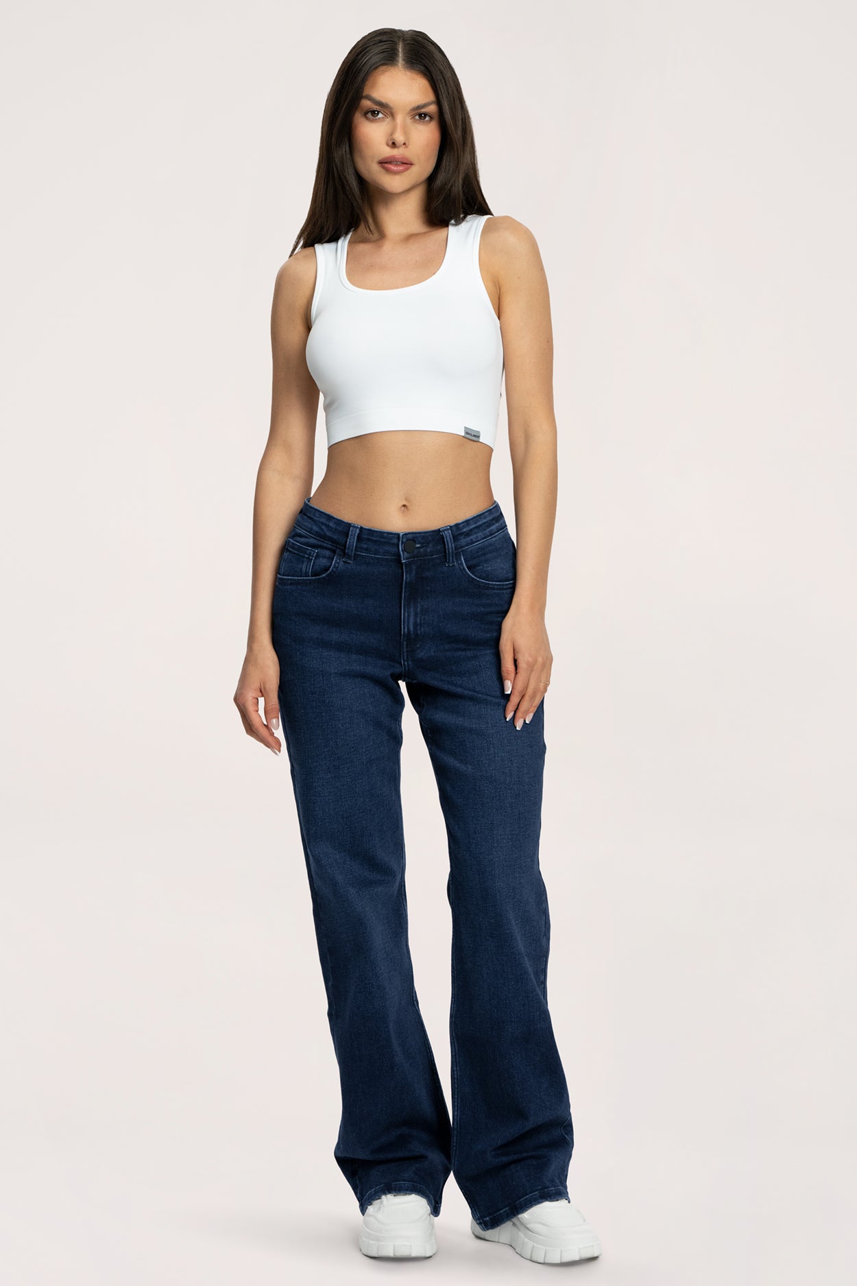 Широки дънки wide с ниска талия long navy blue