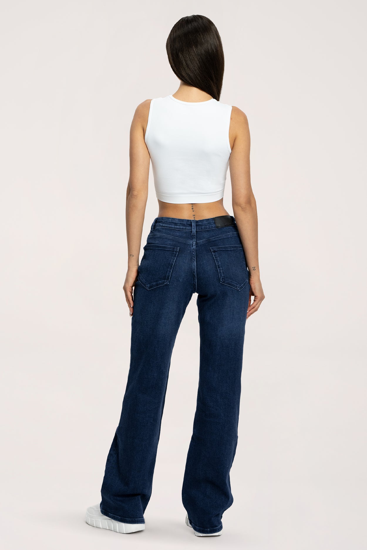 Широки дънки wide с ниска талия long navy blue
