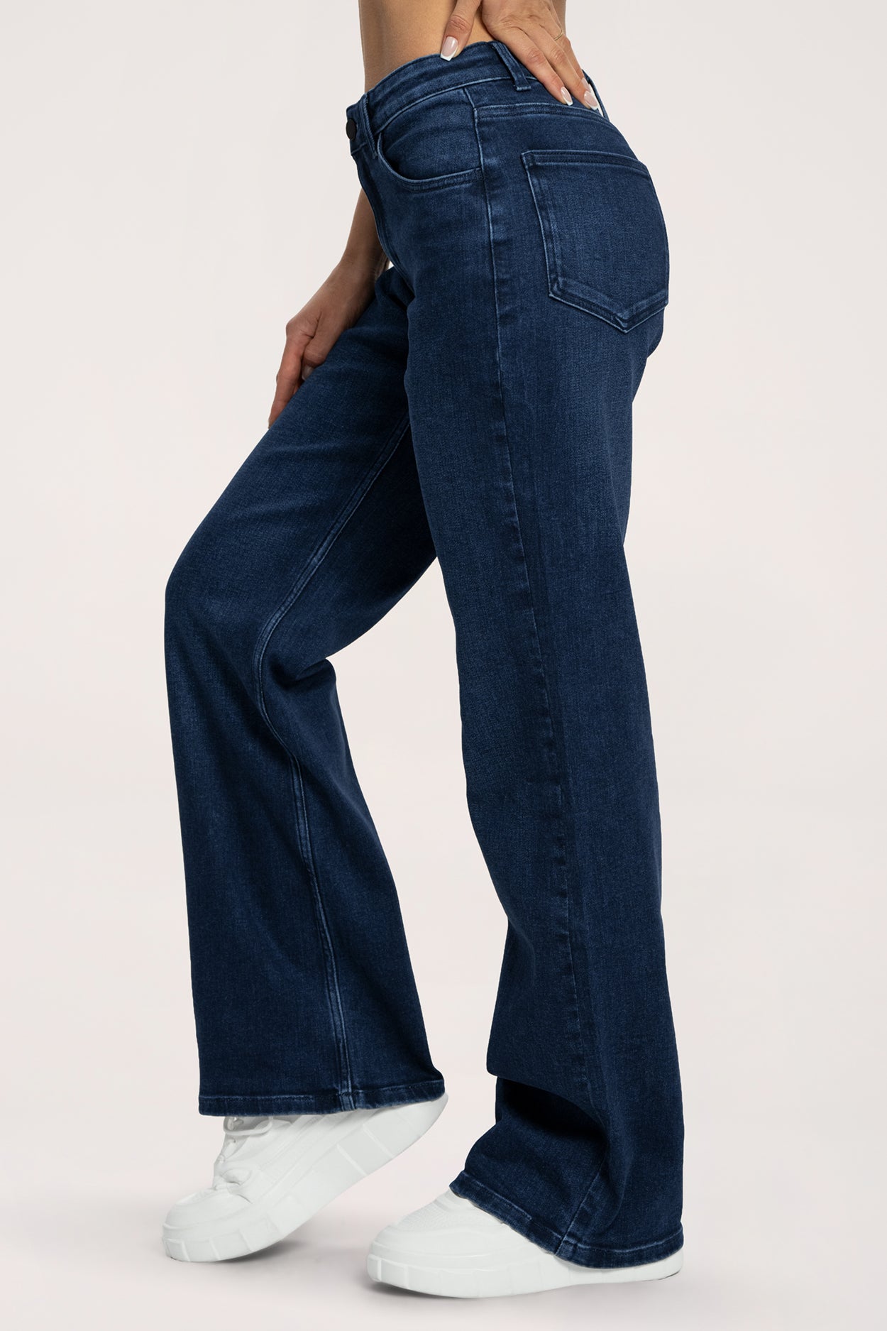 Широки дънки wide с ниска талия long navy blue