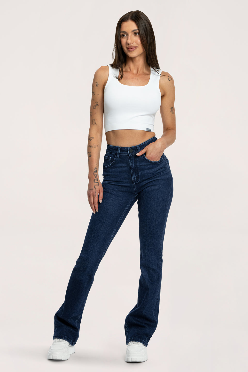 Дънки с клоширани крачоли push up navy blue