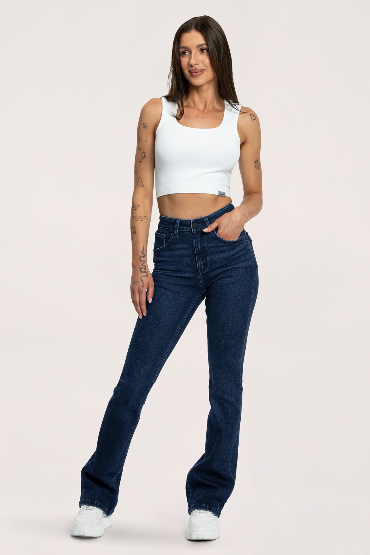 Дънки с клоширани крачоли push up navy blue
