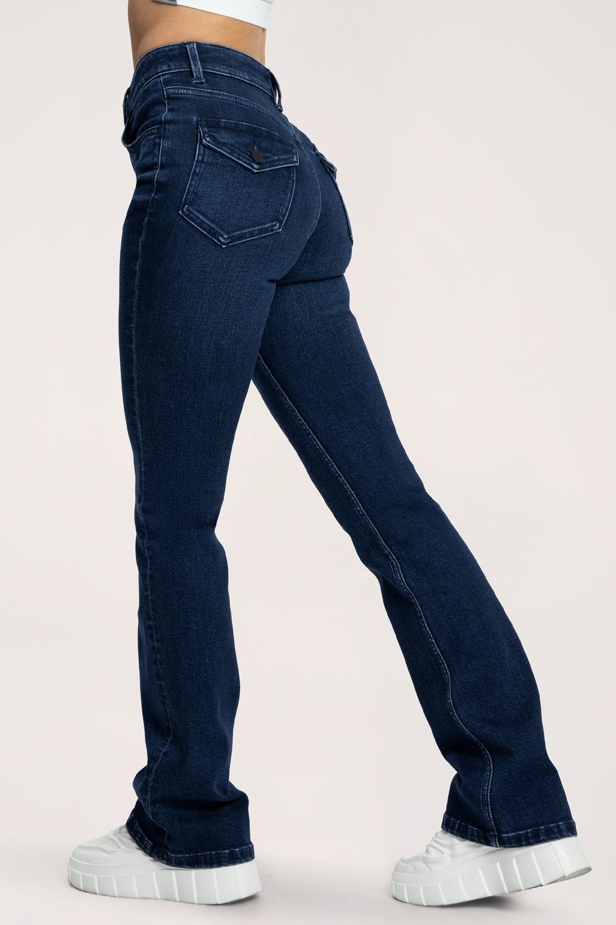 Дънки с клоширани крачоли push up navy blue