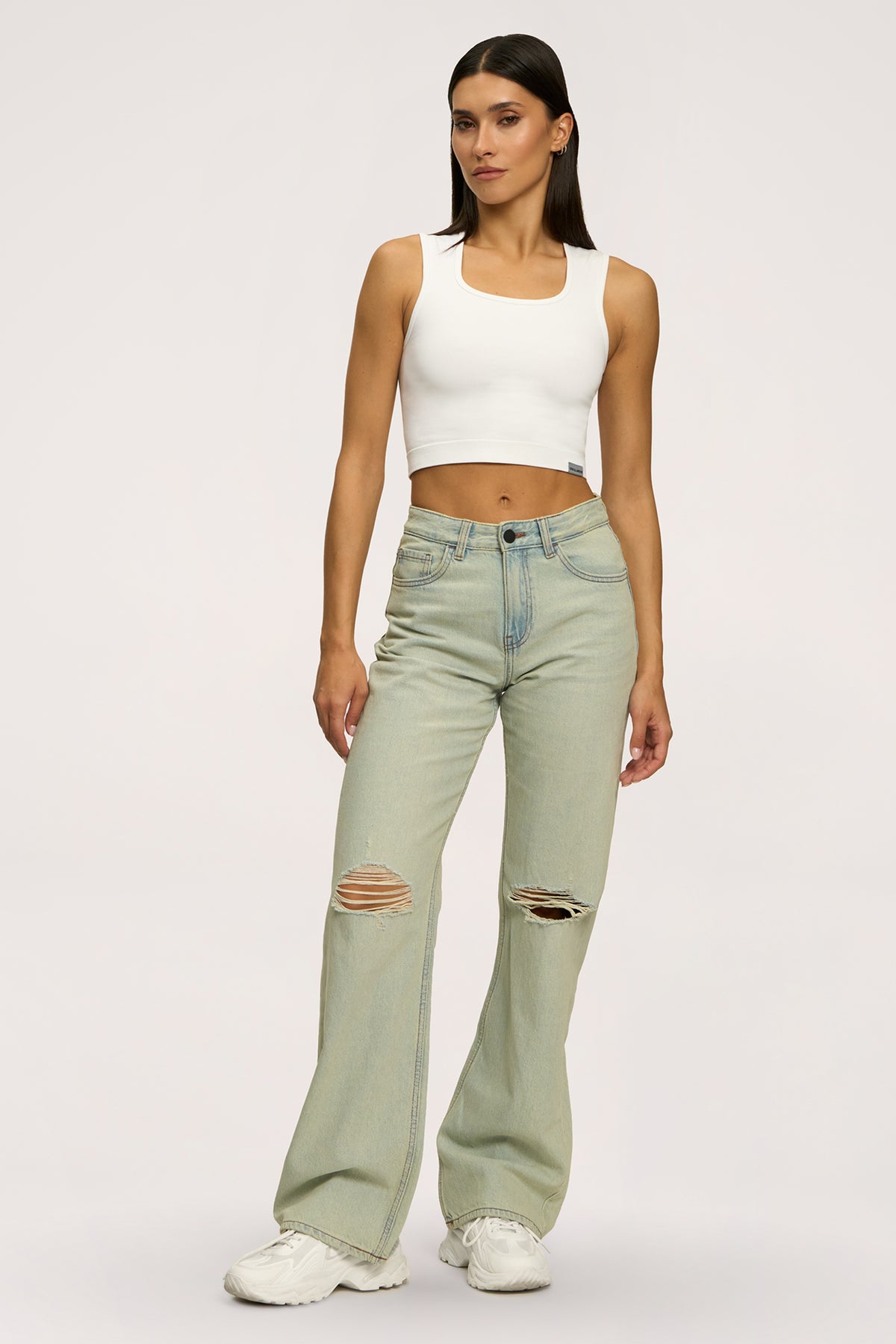 Дънки wide relaxed light green