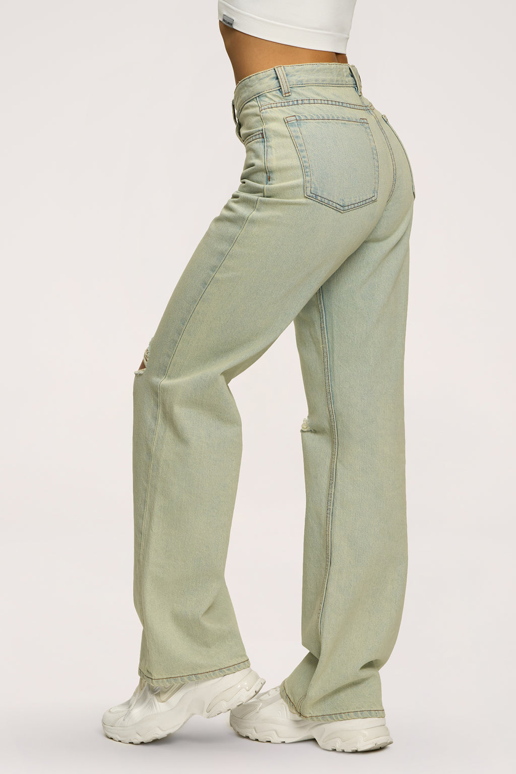 Дънки wide relaxed light green