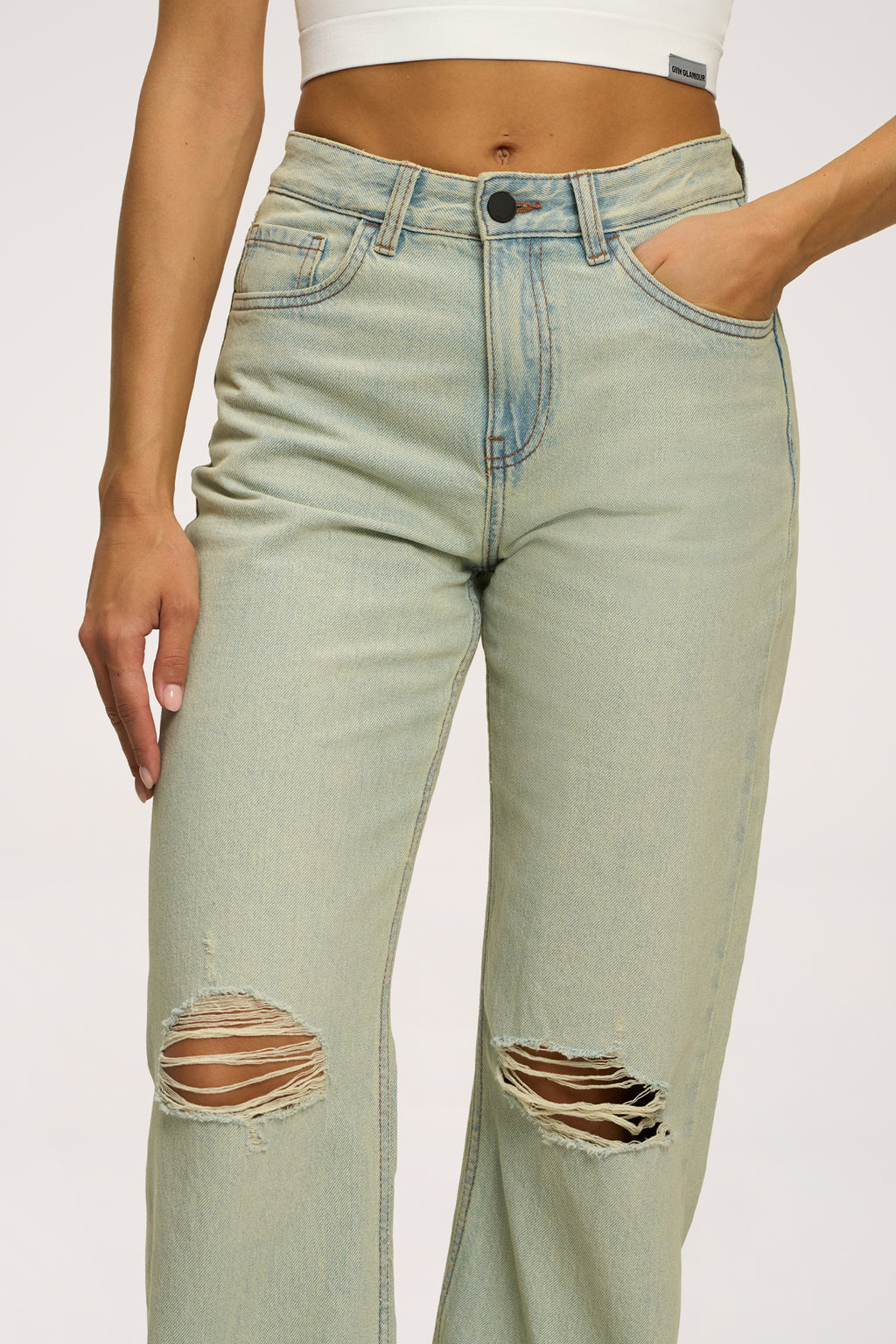 Дънки wide relaxed light green