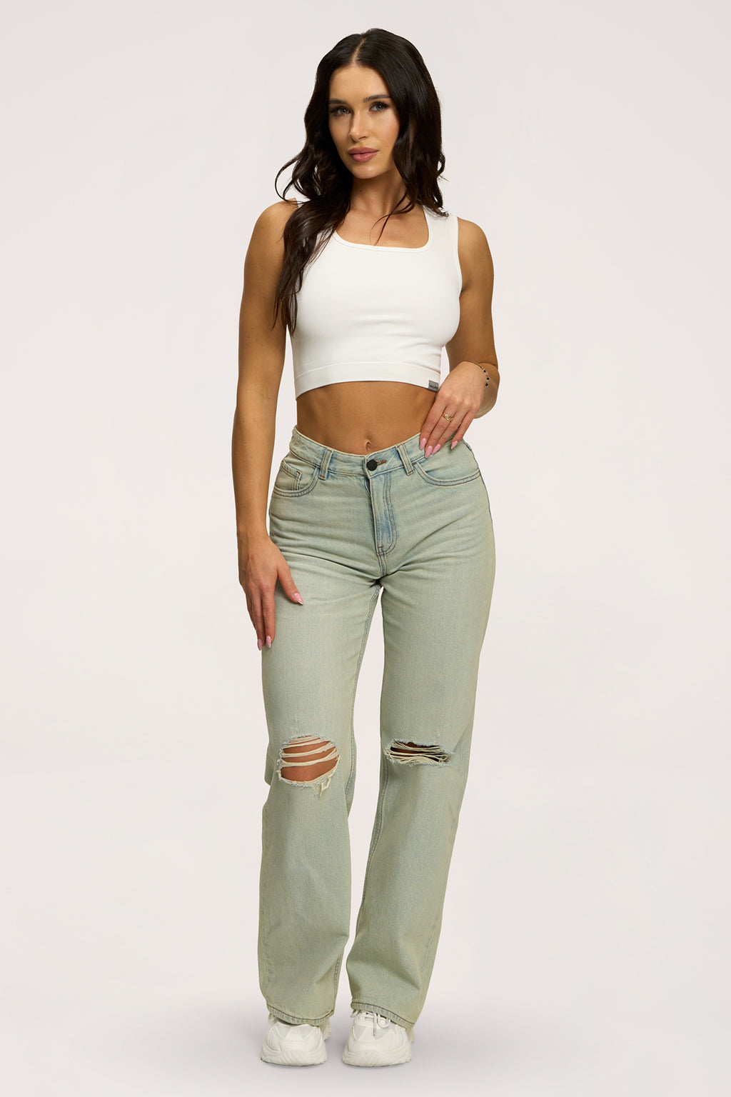 Дънки wide relaxed light green