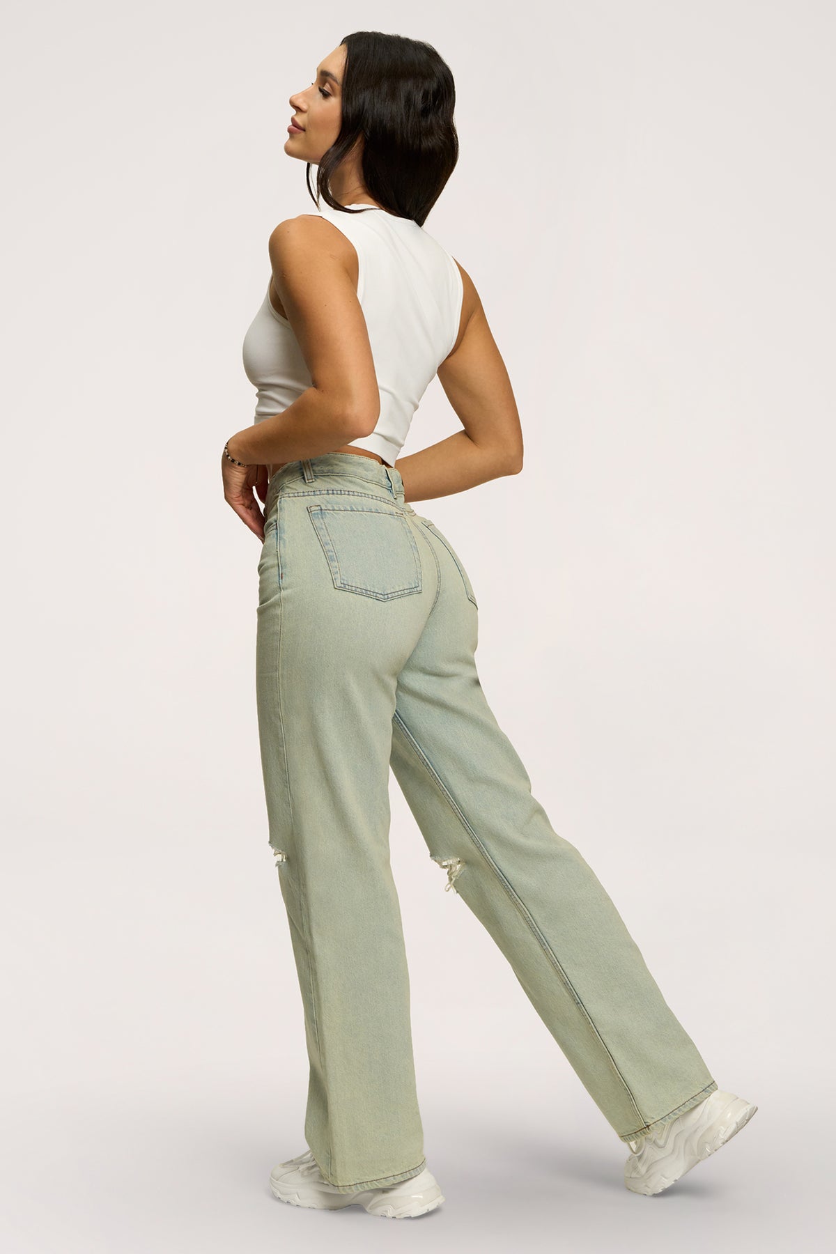 Дънки wide relaxed light green