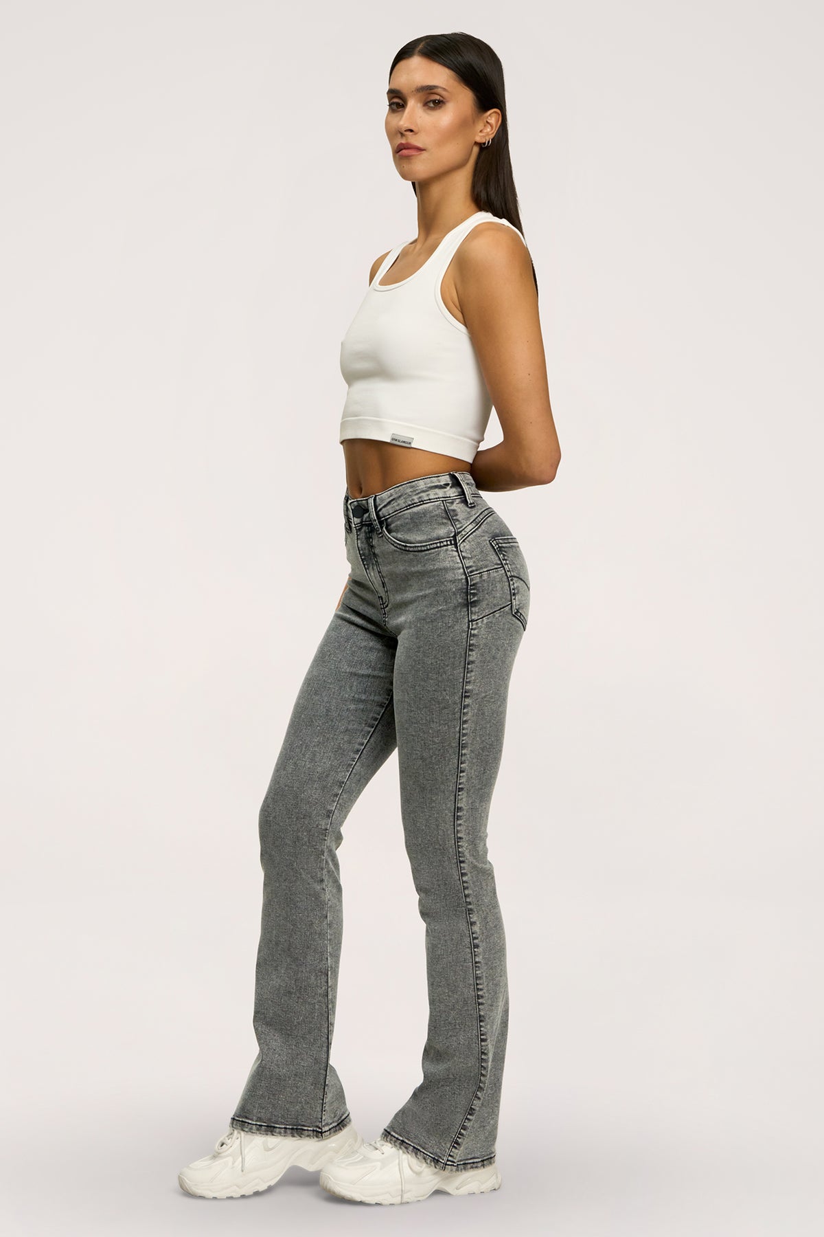 Дънки с клоширани крачоли perfect slim light grey