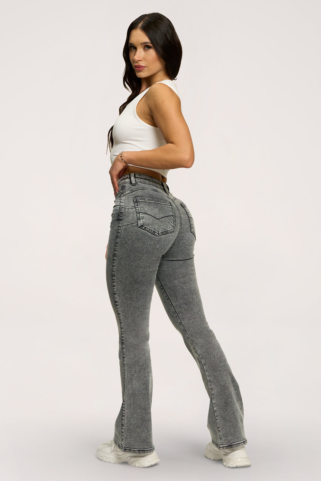 Дънки с клоширани крачоли perfect slim light grey