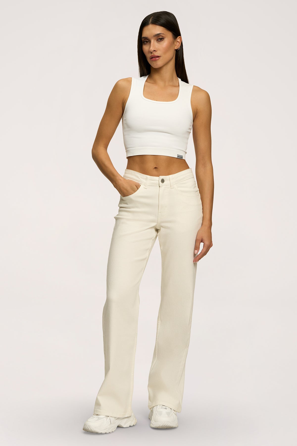 Широки дънки wide с ниска талия off white