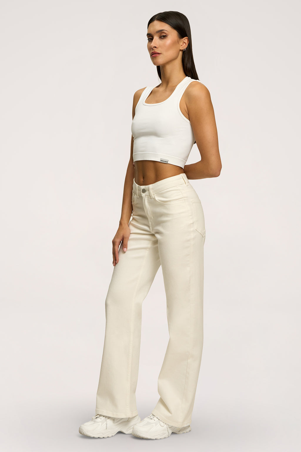 Широки дънки wide с ниска талия off white