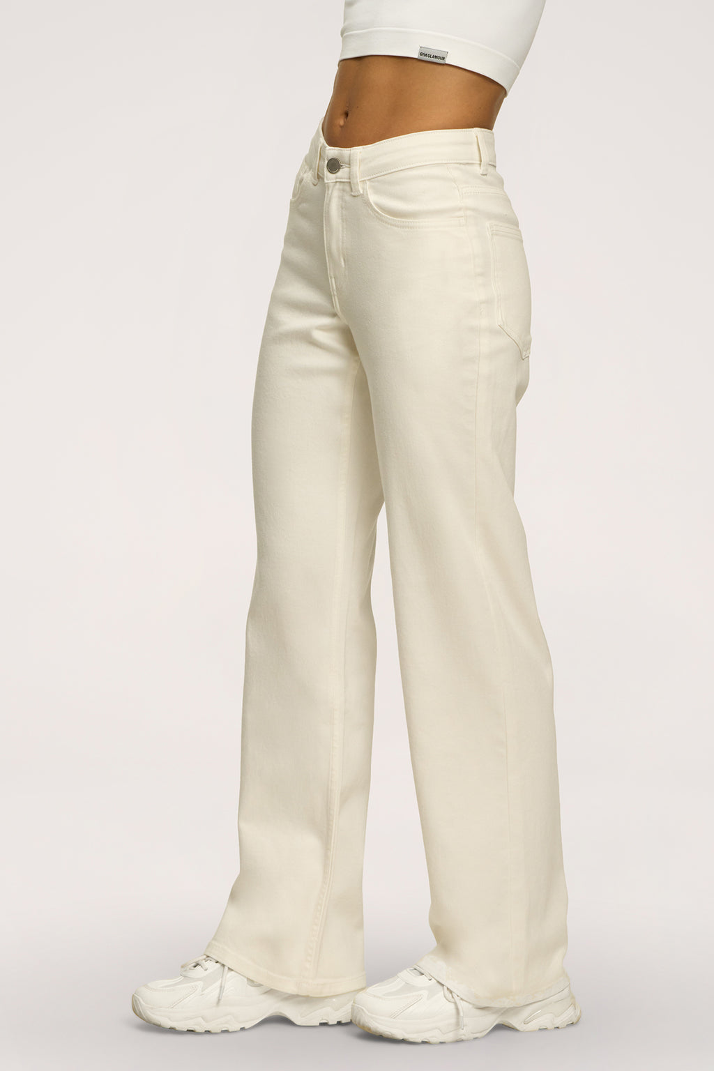 Широки дънки wide с ниска талия off white