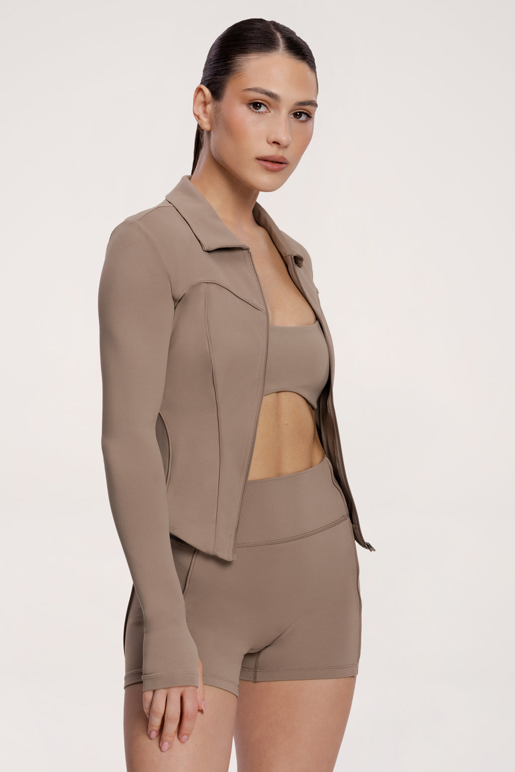 Суитшърт с цип pilates era warm beige