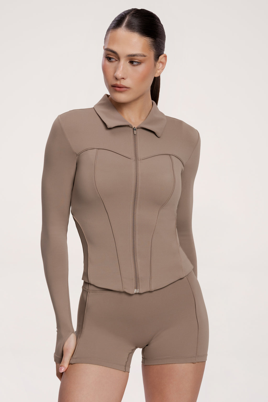 Суитшърт с цип pilates era warm beige