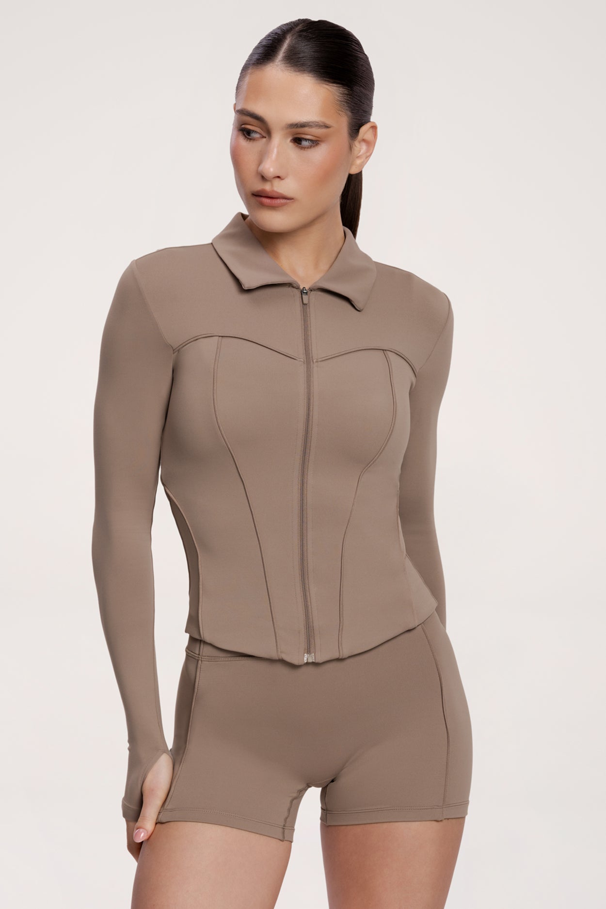Суитшърт с цип pilates era warm beige