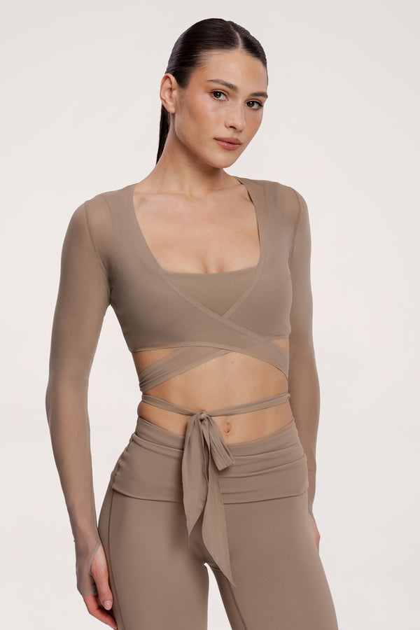Жилетка с връзване pilates era warm beige