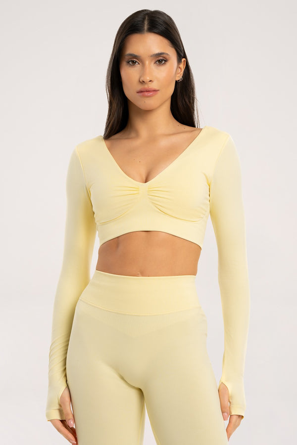 Longsleeve с открит гръб butter yellow