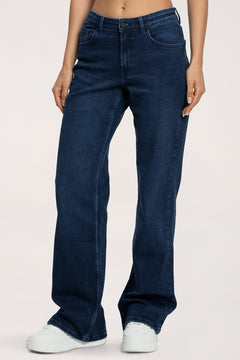 Широки дънки wide с ниска талия long navy blue