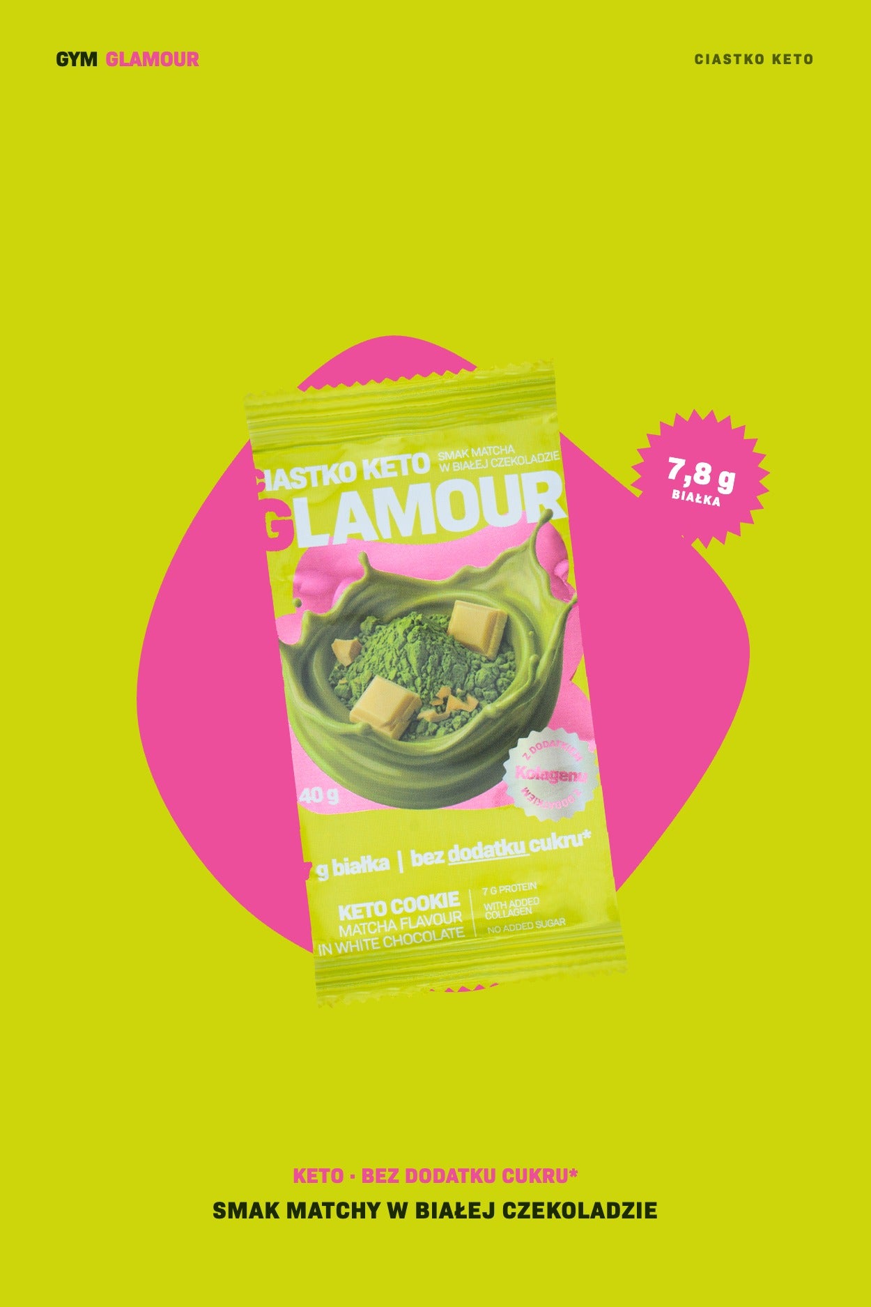 Кето бисквитка GLAMOUR – Матча в бял шоколад