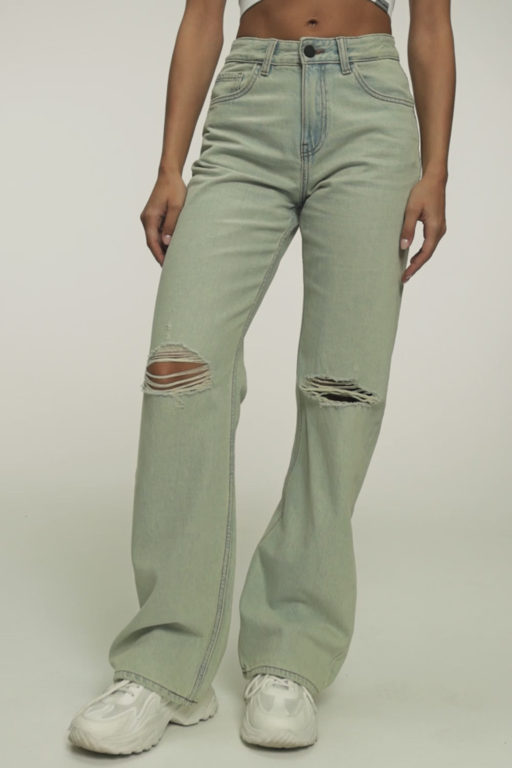 Дънки wide relaxed light green