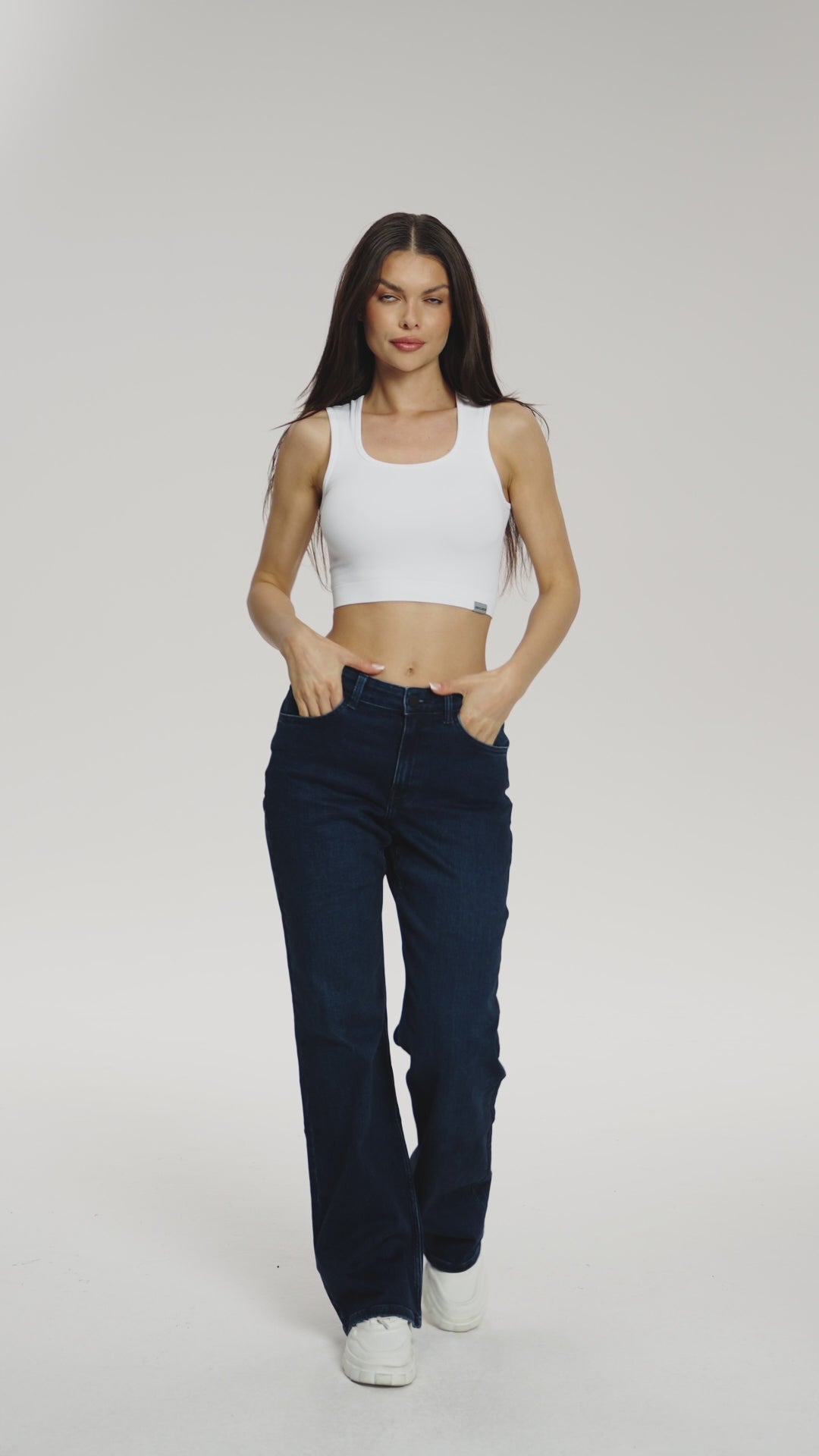 Широки дънки wide с ниска талия long navy blue