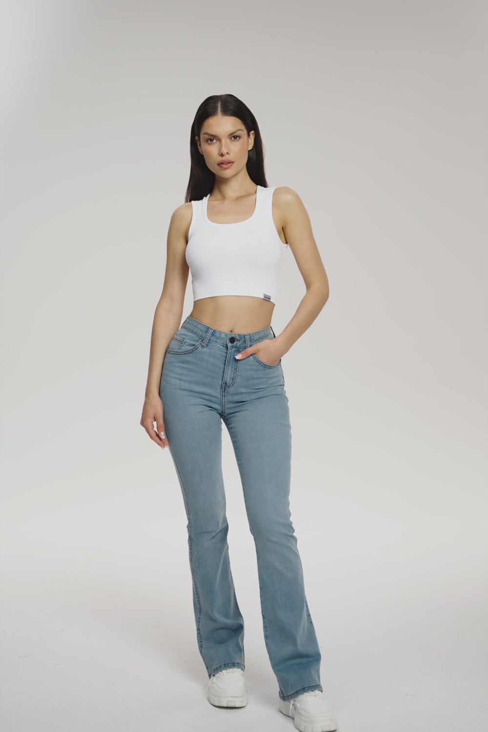 Дънки с клоширани крачоли perfect slim long light blue
