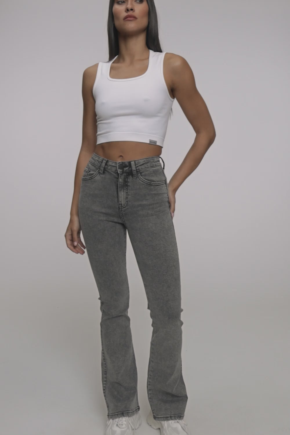 Дънки с клоширани крачоли perfect slim light grey